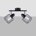 Plafonnier 2 spots orientables à grilles, métal noir, 27 cm