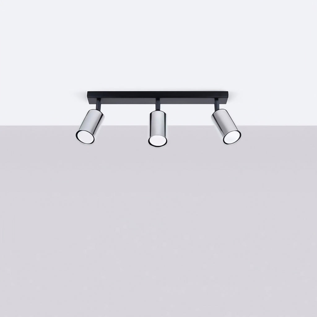Plafonnier 3 spots orientables noir et chrome, barre de 45 cm
