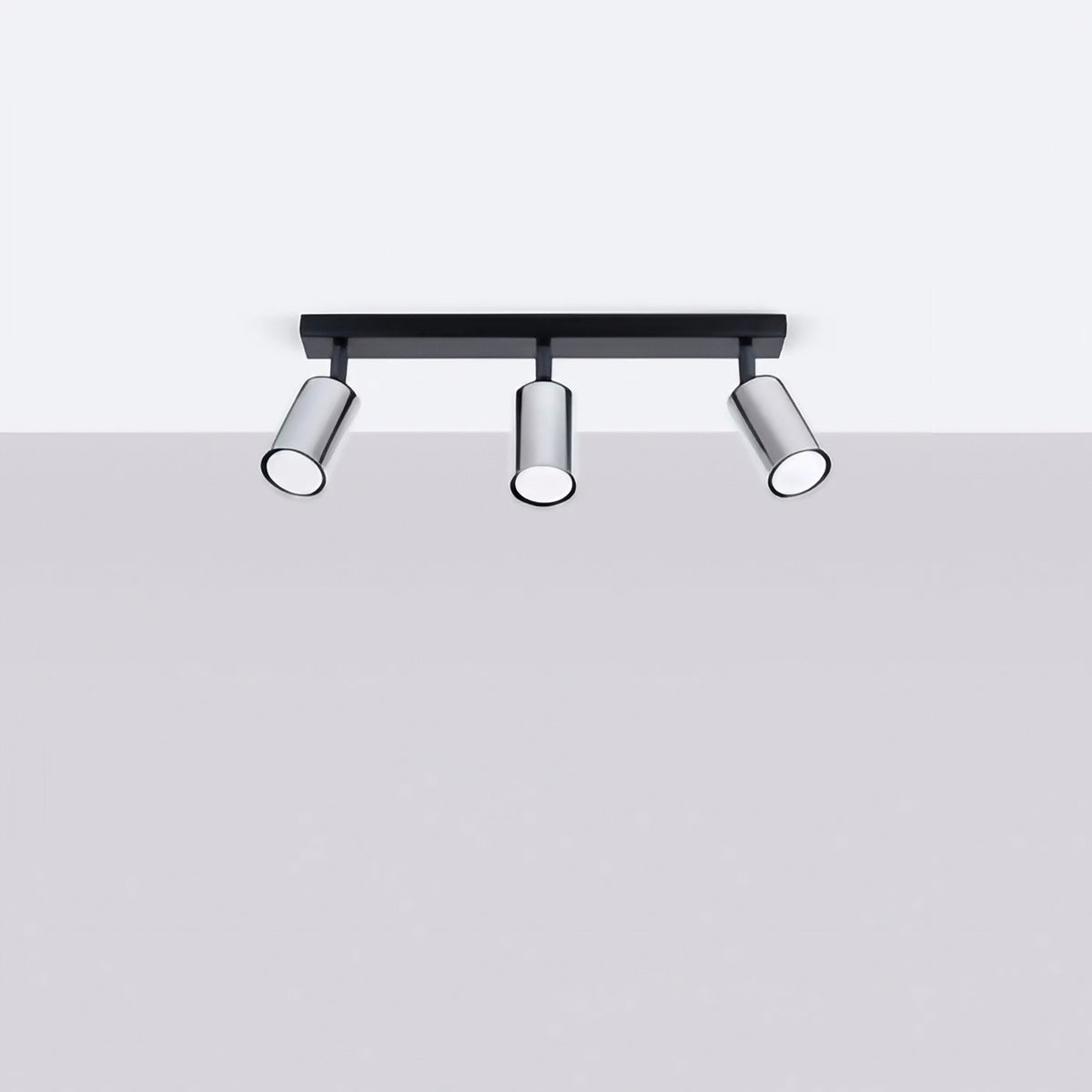 Plafonnier 3 spots orientables noir et chrome, barre de 45 cm