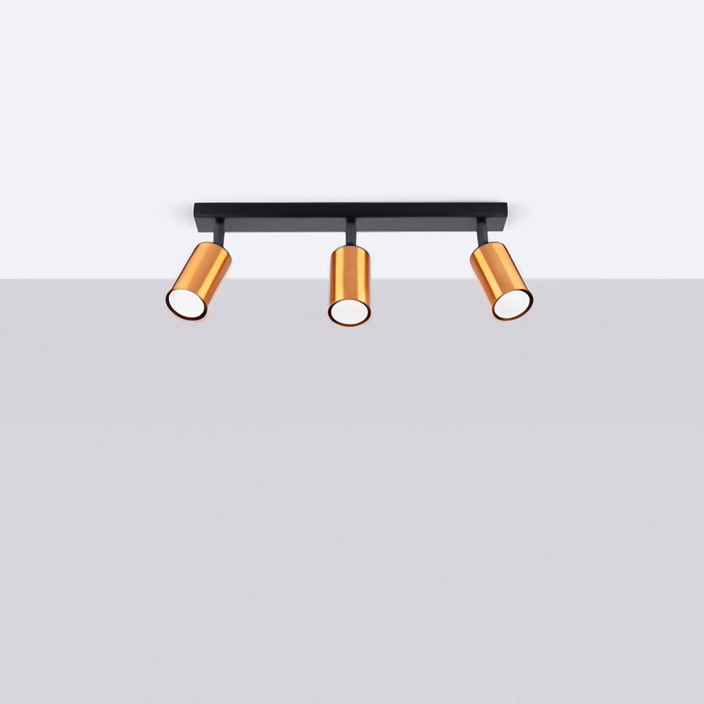 Plafonnier 3 spots orientables noir et cuivre, barre de 45 cm