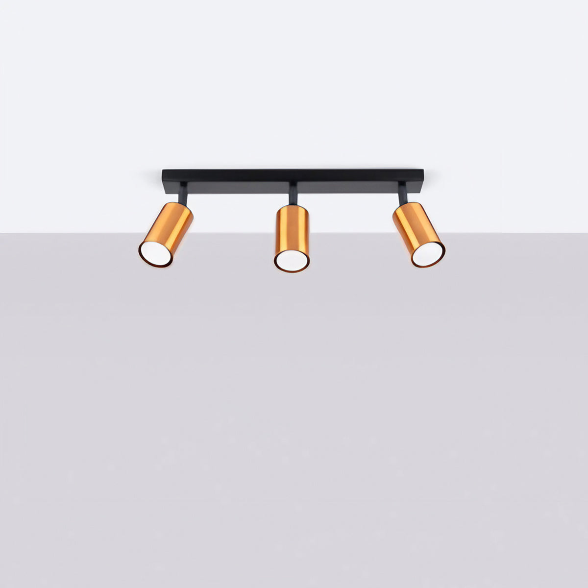 Plafonnier 3 spots orientables noir et cuivre, barre de 45 cm
