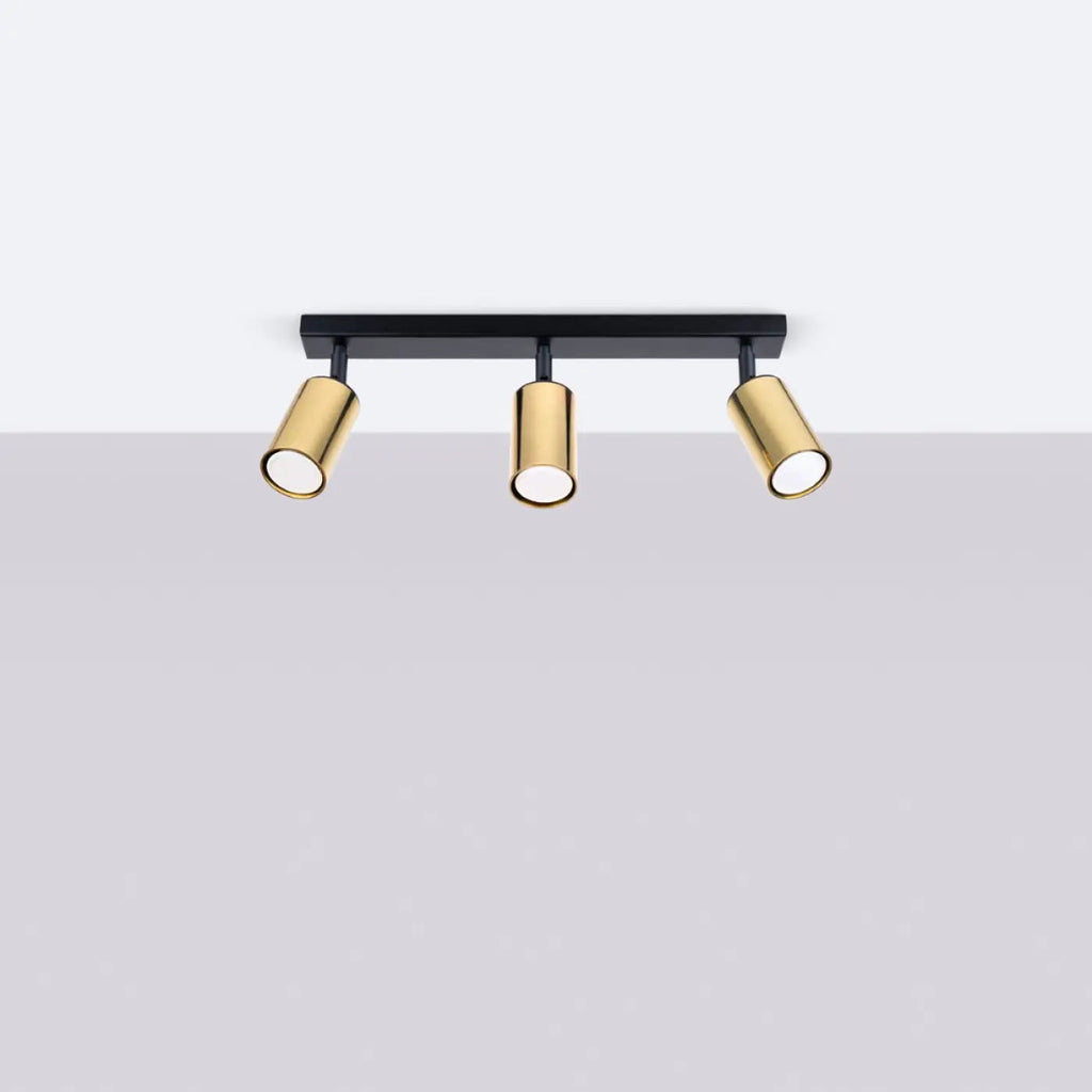 Plafonnier 3 spots orientables noir et doré, barre de 45 cm