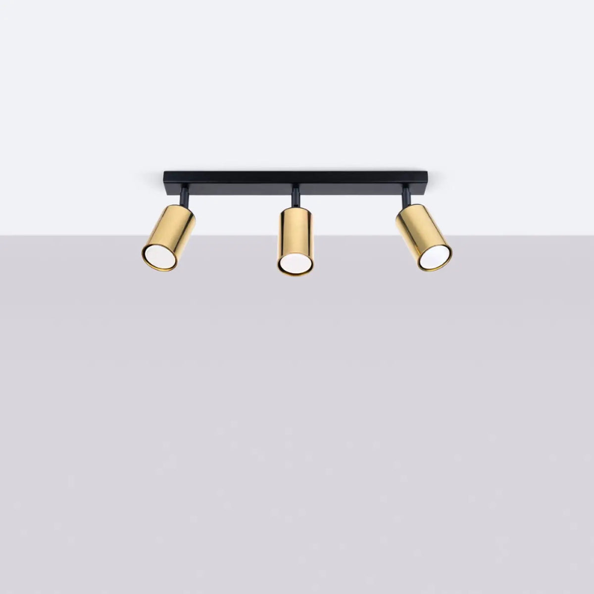 Plafonnier 3 spots orientables noir et doré, barre de 45 cm