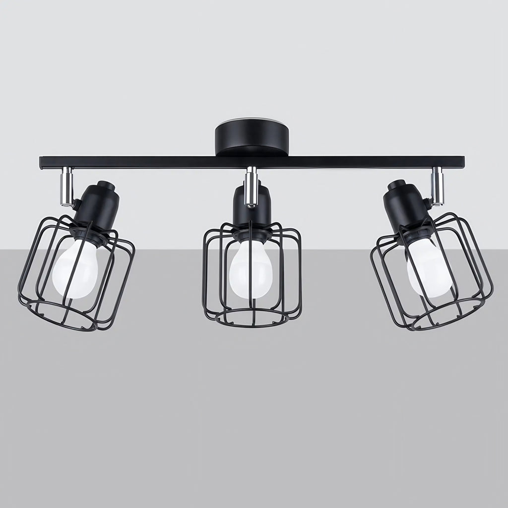 Plafonnier 3 spots orientables à grilles, métal noir, 48 cm