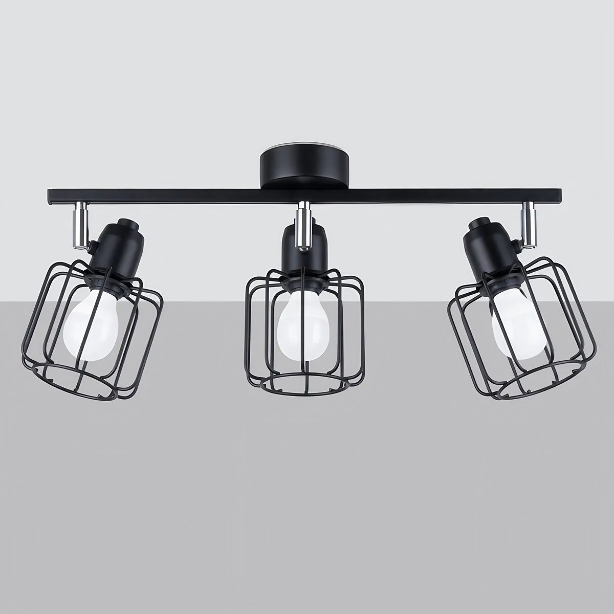 Plafonnier 3 spots orientables à grilles, métal noir, 48 cm