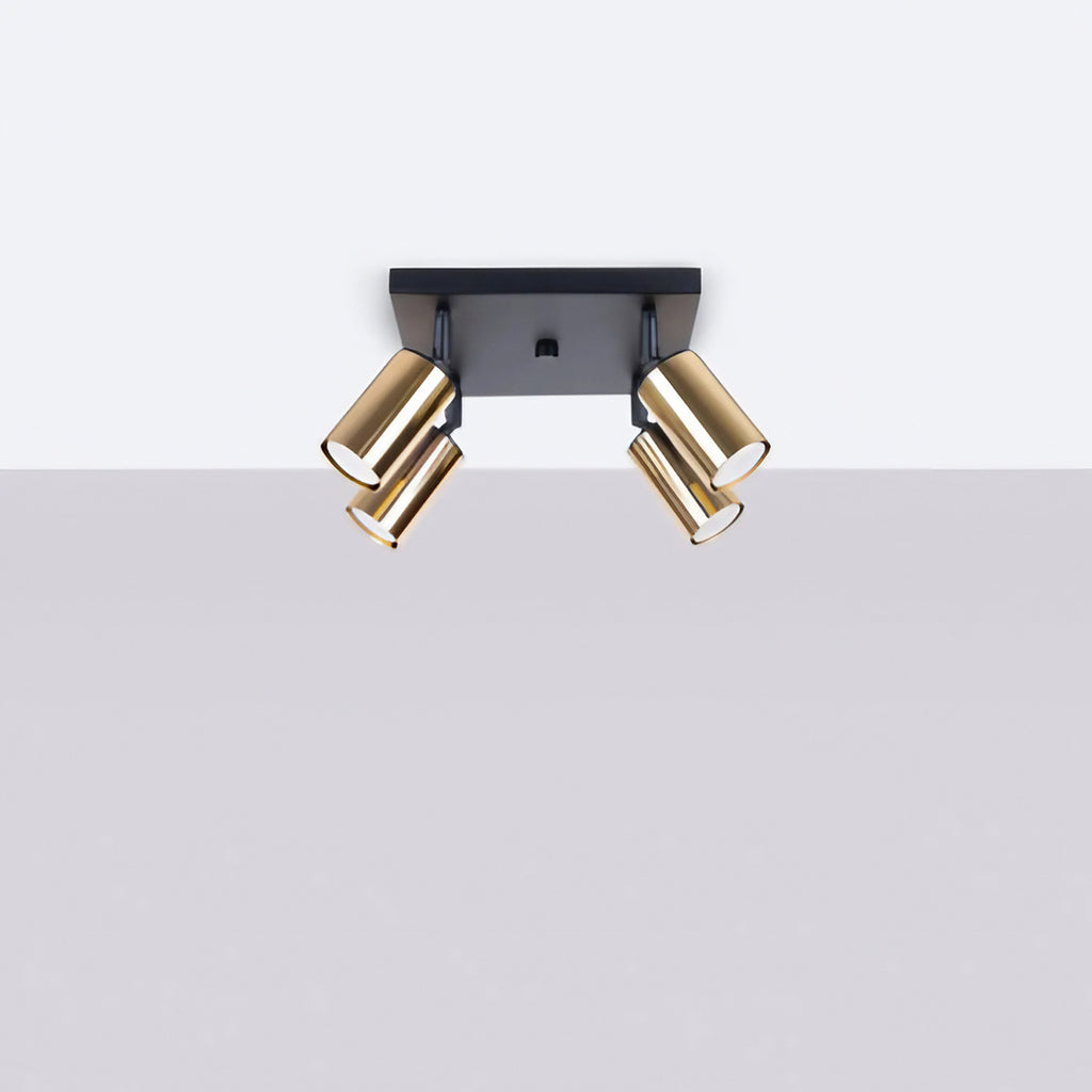 Plafonnier 4 spots orientables noir et doré, sur platine de 25 cm