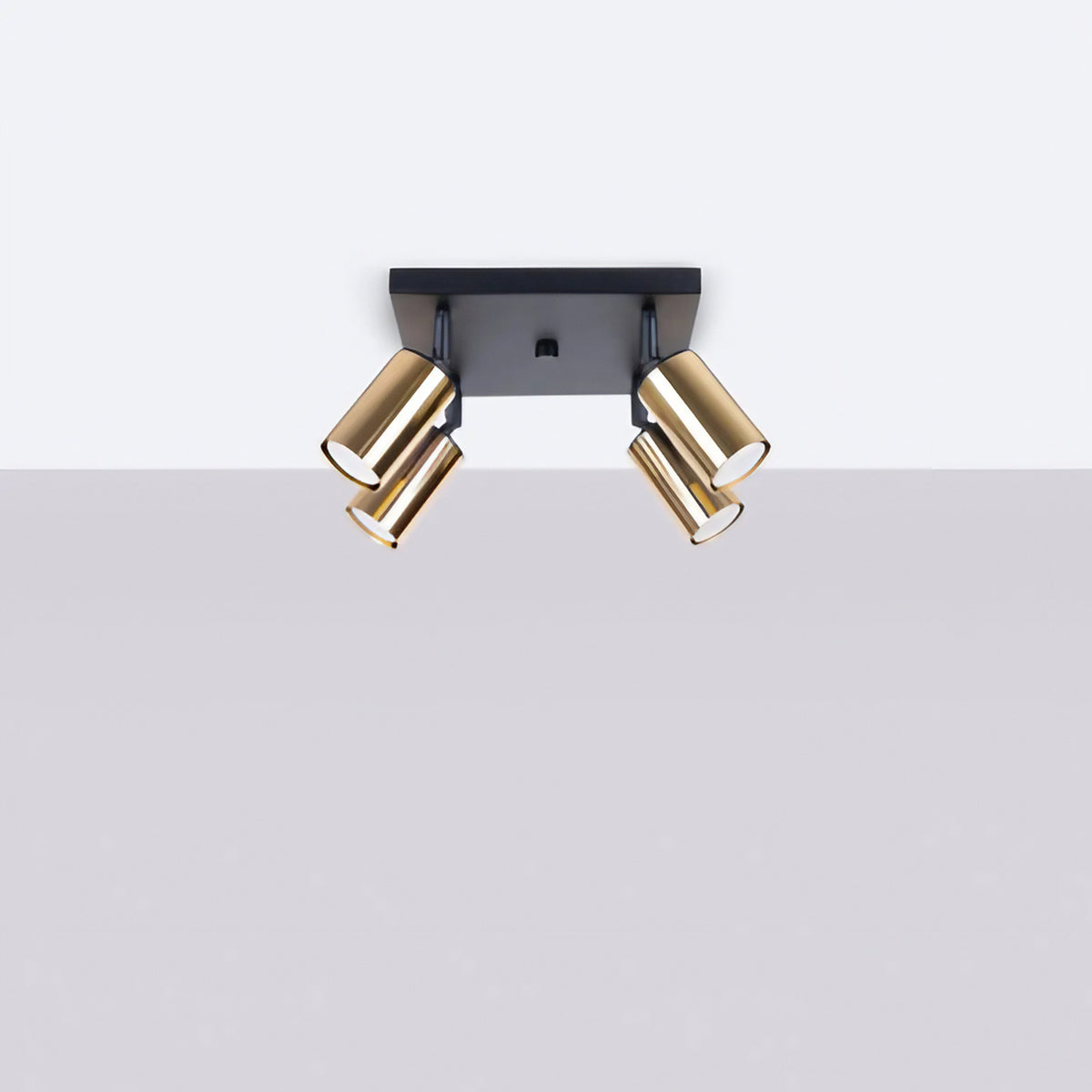 Plafonnier 4 spots orientables noir et doré, sur platine de 25 cm