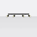 Plafonnier barre 4 spots orientables noir à bagues dorées, 81 cm