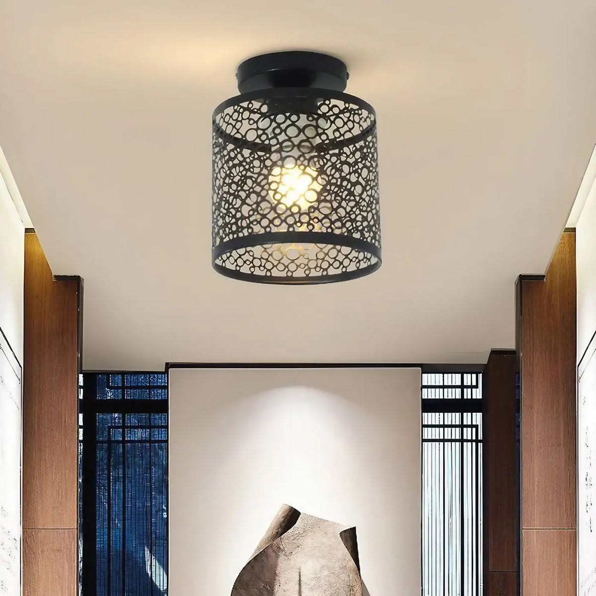 Plafonnier oriental à motifs découpés, noir ou blanc, noir