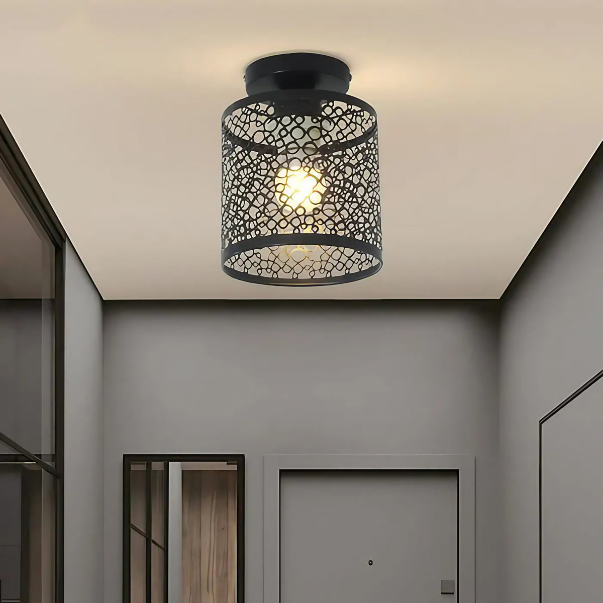 Plafonnier oriental à motifs découpés, noir ou blanc