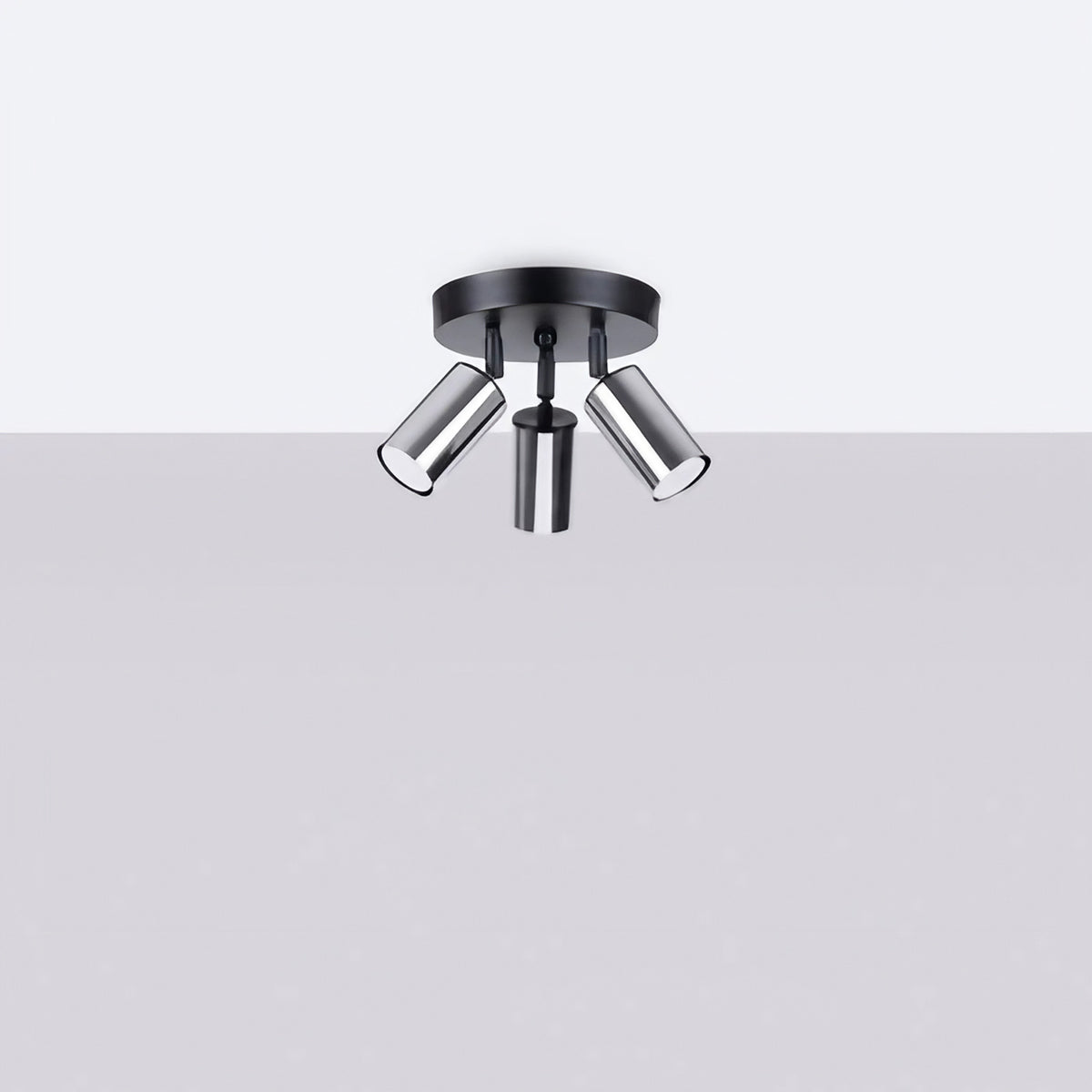 Plafonnier 3 spots orientables noir et chrome, rosace ronde