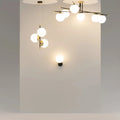 Plafonnier XXL à six globes opalins, acier noir et doré, 115 cm