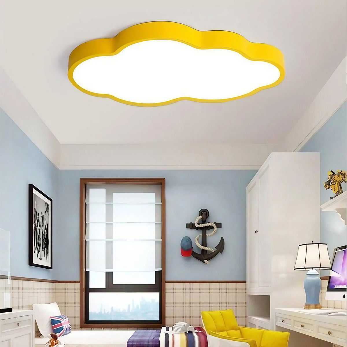 Plafonnier nuage LED pour chambre d'enfant, quatre coloris, jaune