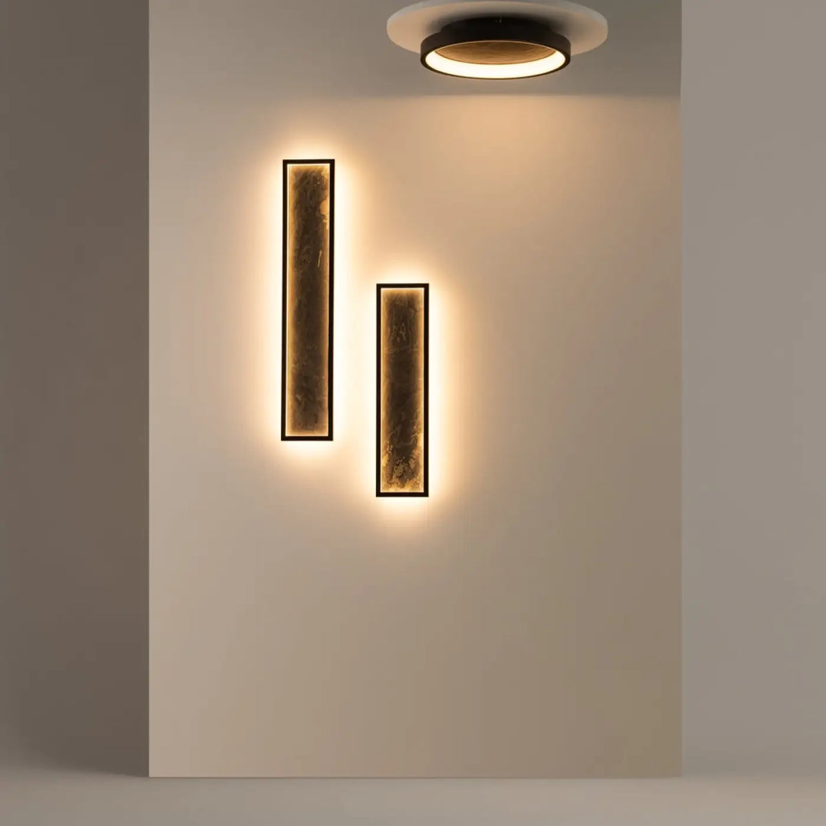Plafonnier LED disque noir effet pierre, 40 ou 60 cm