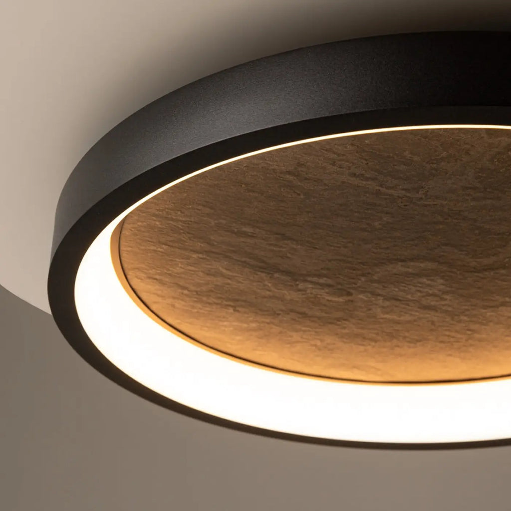 Plafonnier LED disque noir effet pierre, 40 ou 60 cm