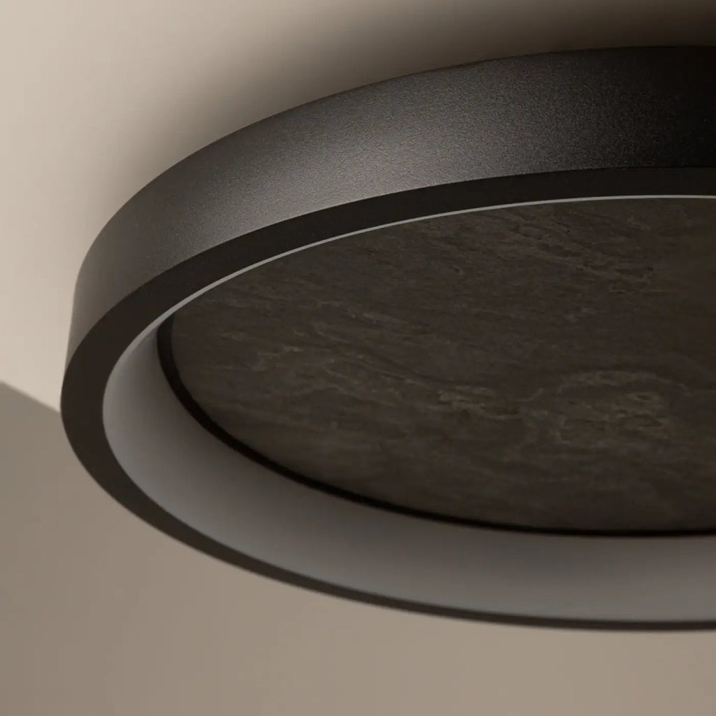 Plafonnier LED disque noir effet pierre, 40 ou 60 cm