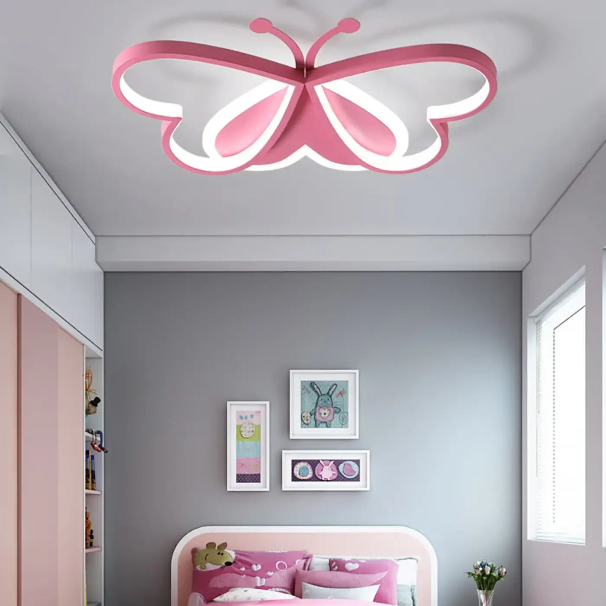 Plafonnier LED en forme de papillon rose, chambre de fille