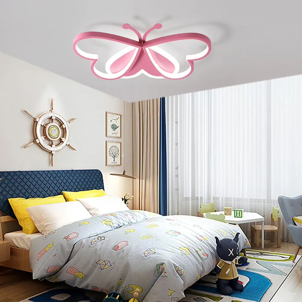 Plafonnier LED en forme de papillon rose, chambre de fille