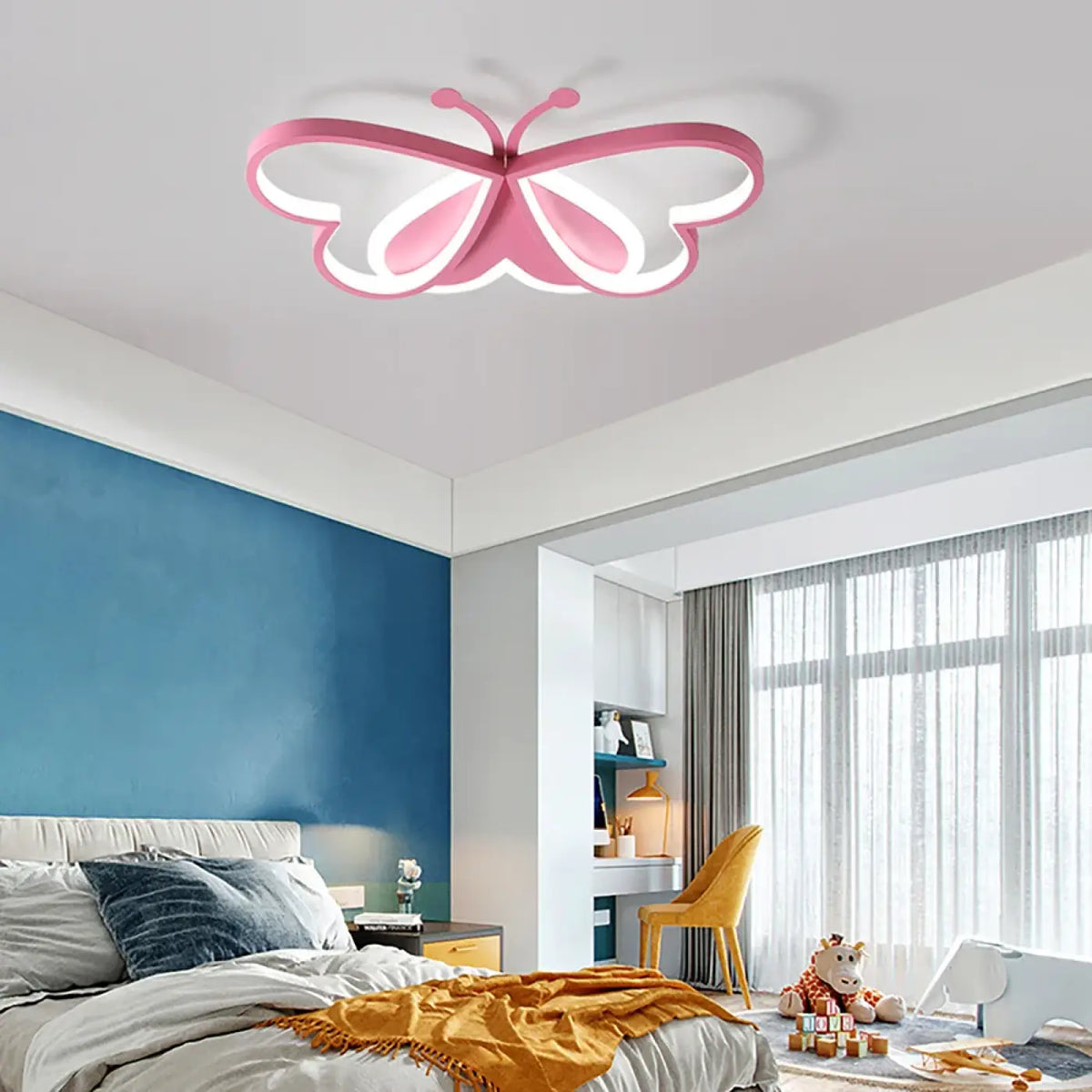 Plafonnier LED en forme de papillon rose, chambre de fille