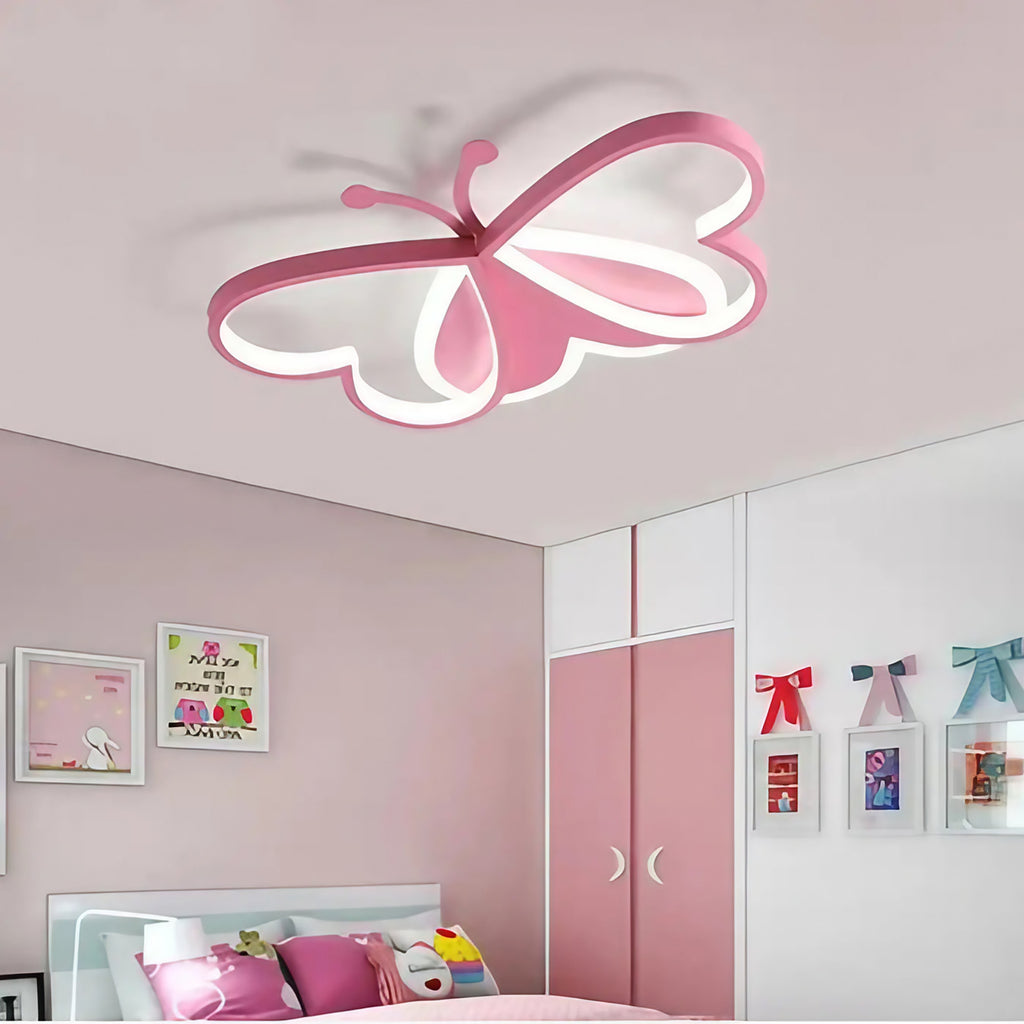 Plafonnier LED en forme de papillon rose, chambre de fille