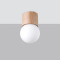 Petit plafonnier en bois naturel et globe opalin, 19 cm