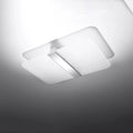 Plafonnier plat rectangulaire en verre blanc mat et barre chromée