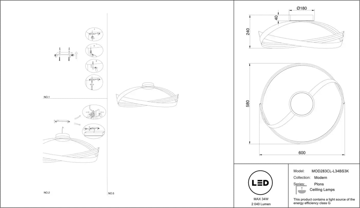 Plafonnier LED en forme de vague, acier doré, 60 cm