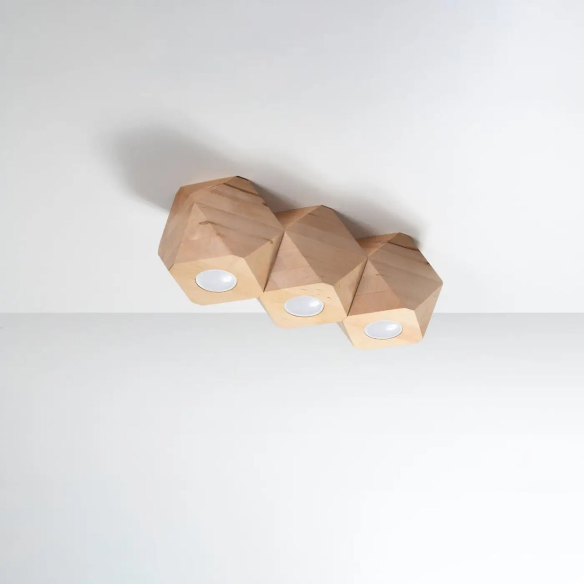 Plafonnier à facettes en bois naturel, 1 ou 3 volumes, GU10