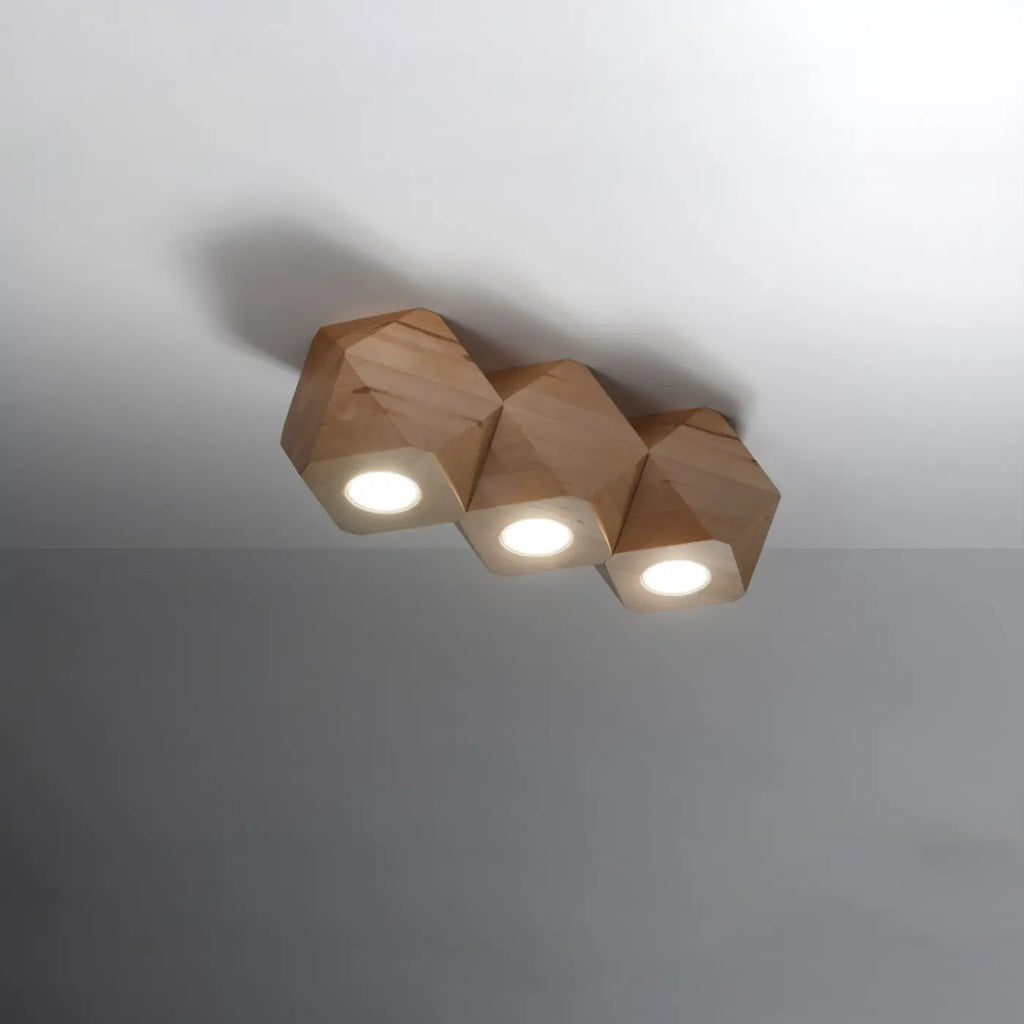 Plafonnier à facettes en bois naturel, 1 ou 3 volumes, GU10