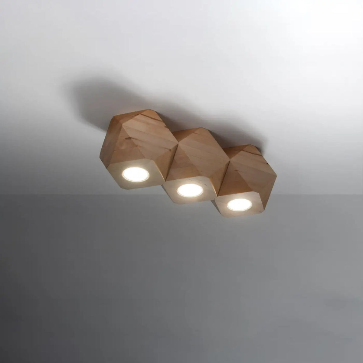 Plafonnier à facettes en bois naturel, 1 ou 3 volumes, GU10