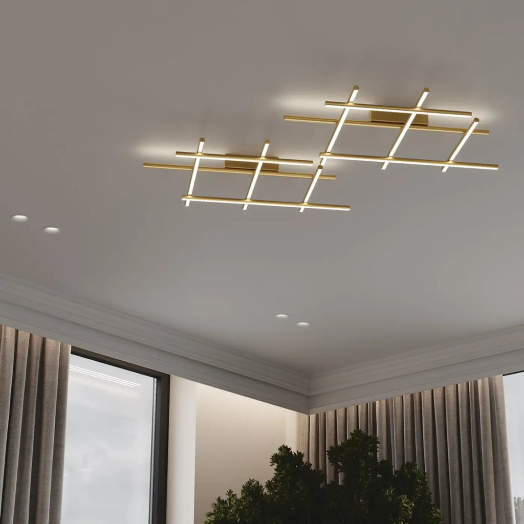 Plafonnier LED à branches dorées rayonnantes, 7000 lumens