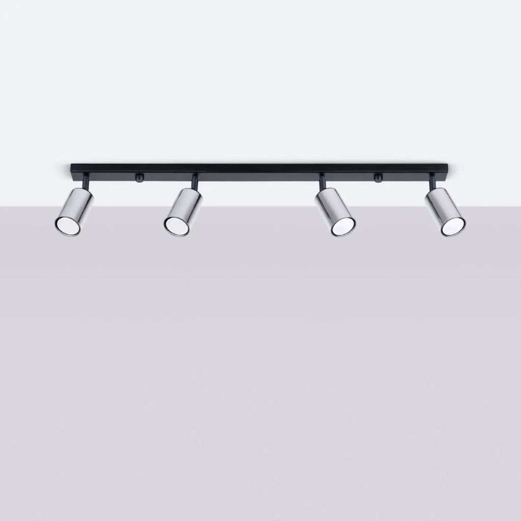 Plafonnier 4 spots orientables noir et chrome, rampe de 82 cm