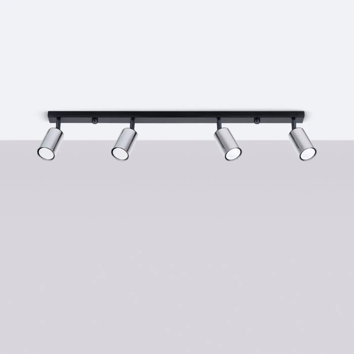 Plafonnier 4 spots orientables noir et chrome, rampe de 82 cm