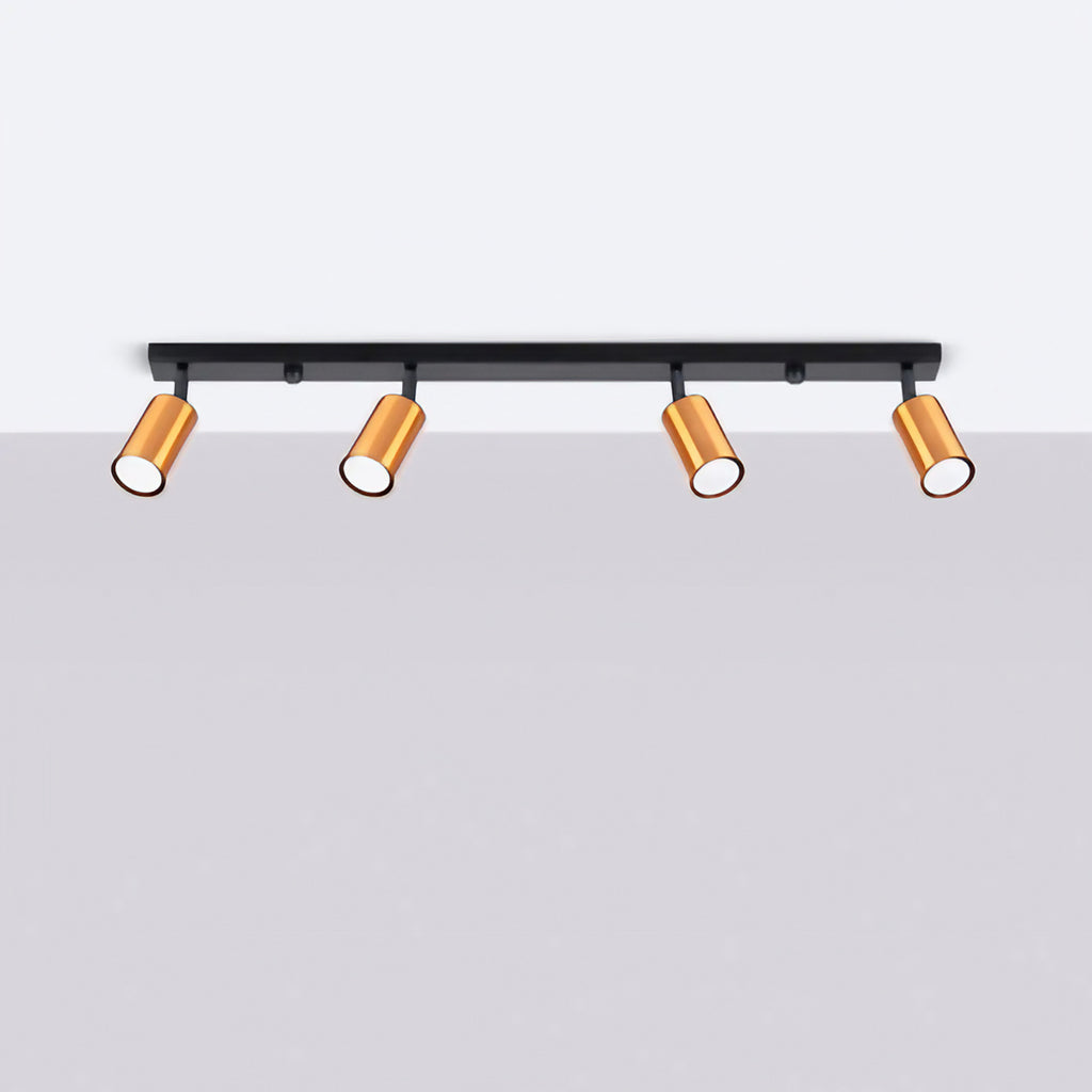 Plafonnier 4 spots orientables noir et cuivre, rampe de 82 cm
