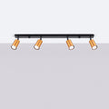Plafonnier 4 spots orientables noir et cuivre, rampe de 82 cm