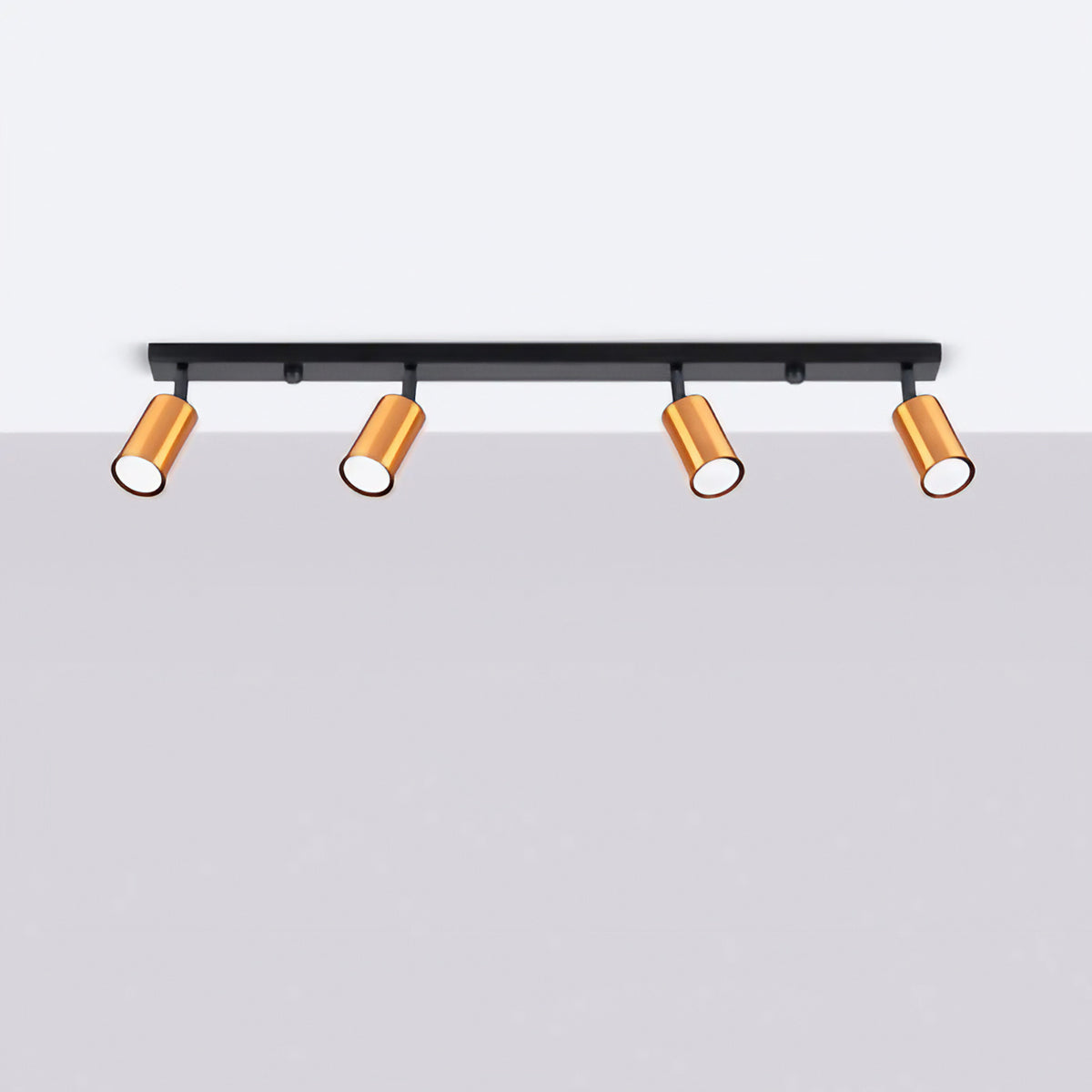 Plafonnier 4 spots orientables noir et cuivre, rampe de 82 cm