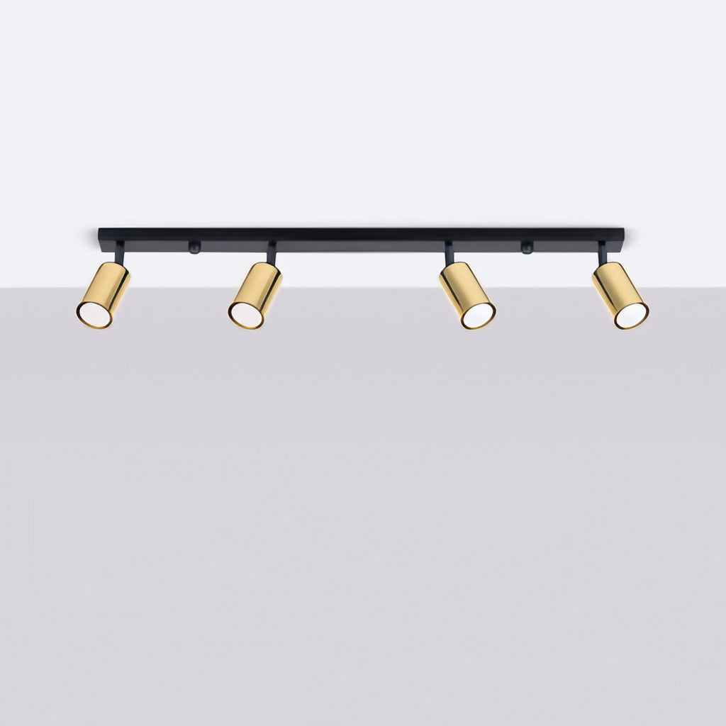 Plafonnier 4 spots orientables noir et doré, rampe de 82 cm