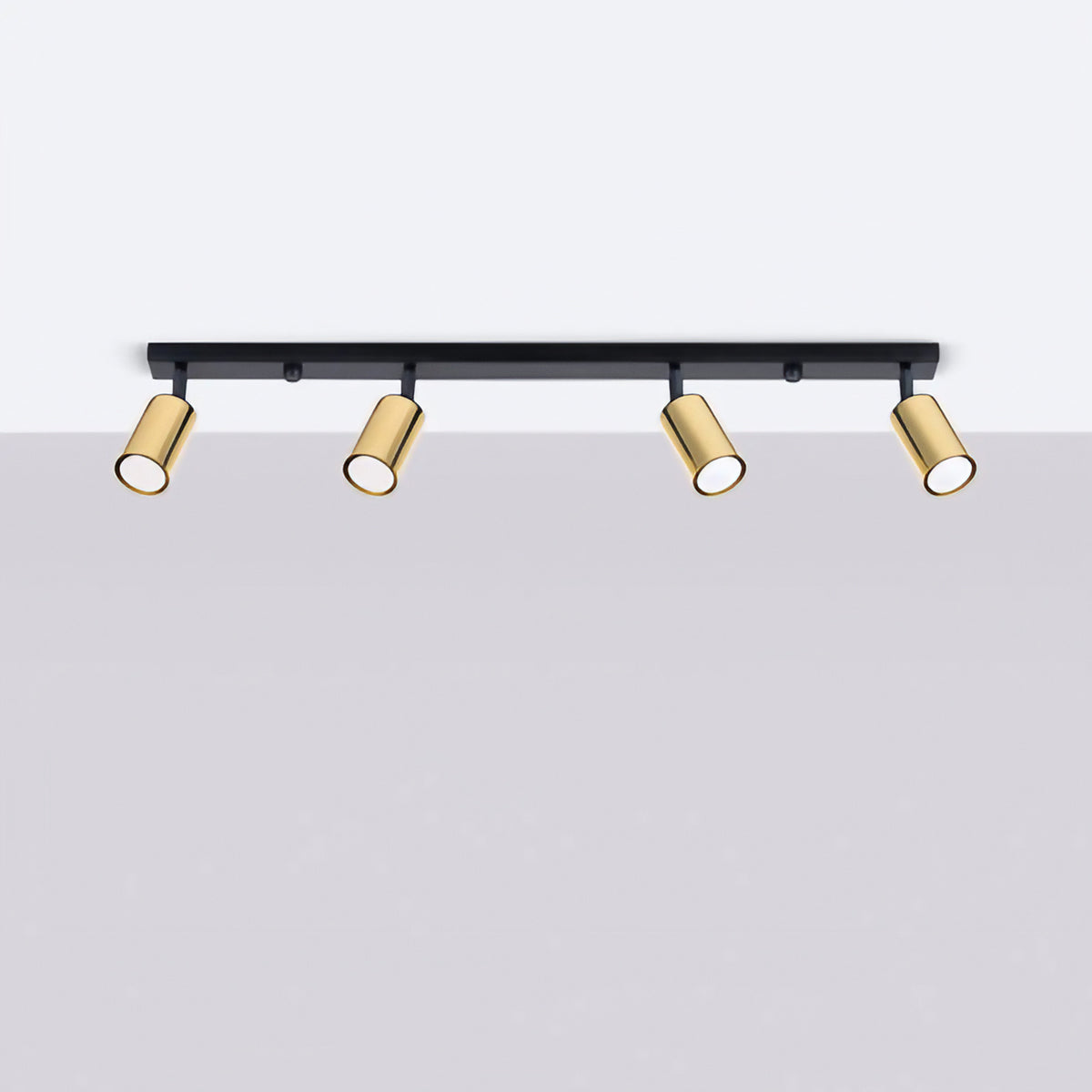 Plafonnier 4 spots orientables noir et doré, rampe de 82 cm