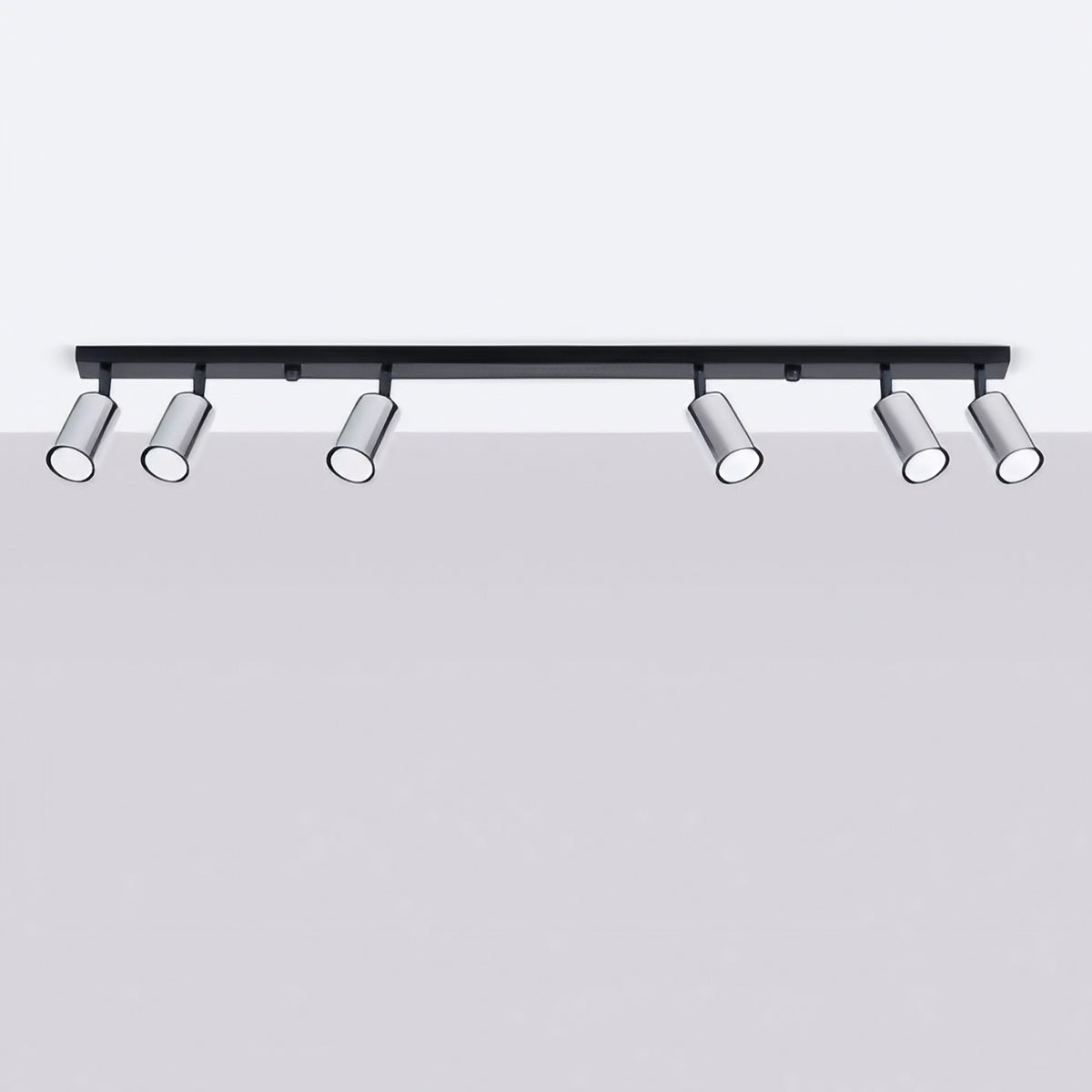 Plafonnier 6 spots orientables noir et chrome, rampe de 118 cm