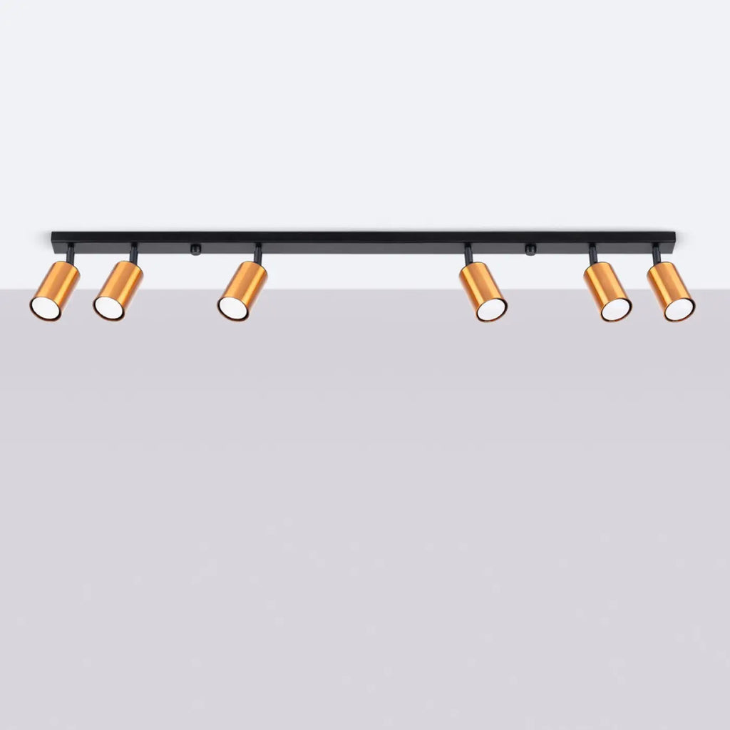 Plafonnier 6 spots orientables noir et cuivre, rampe de 118 cm