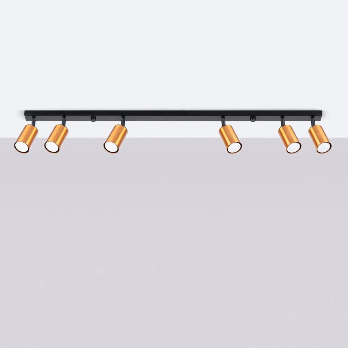Plafonnier 6 spots orientables noir et cuivre, rampe de 118 cm