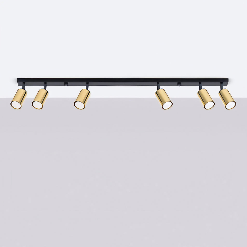 Plafonnier 6 spots orientables noir et doré, rampe de 118 cm