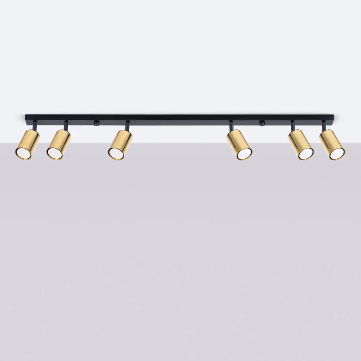 Plafonnier 6 spots orientables noir et doré, rampe de 118 cm