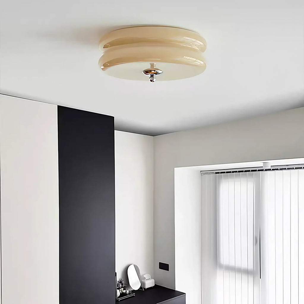 Plafonnier rétro en verre façon années 70, blanc ou beige