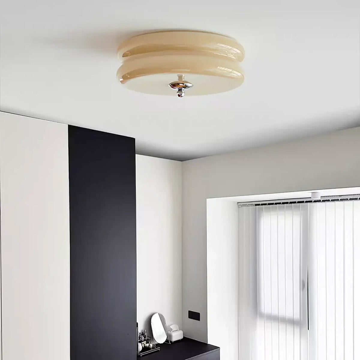Plafonnier rétro en verre façon années 70, blanc ou beige