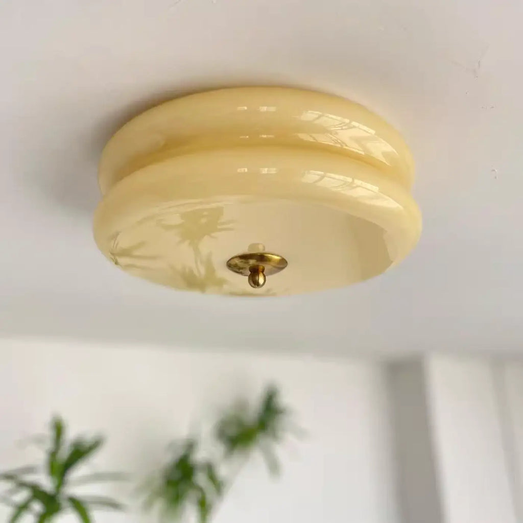 Plafonnier rétro en verre façon années 70, blanc ou beige