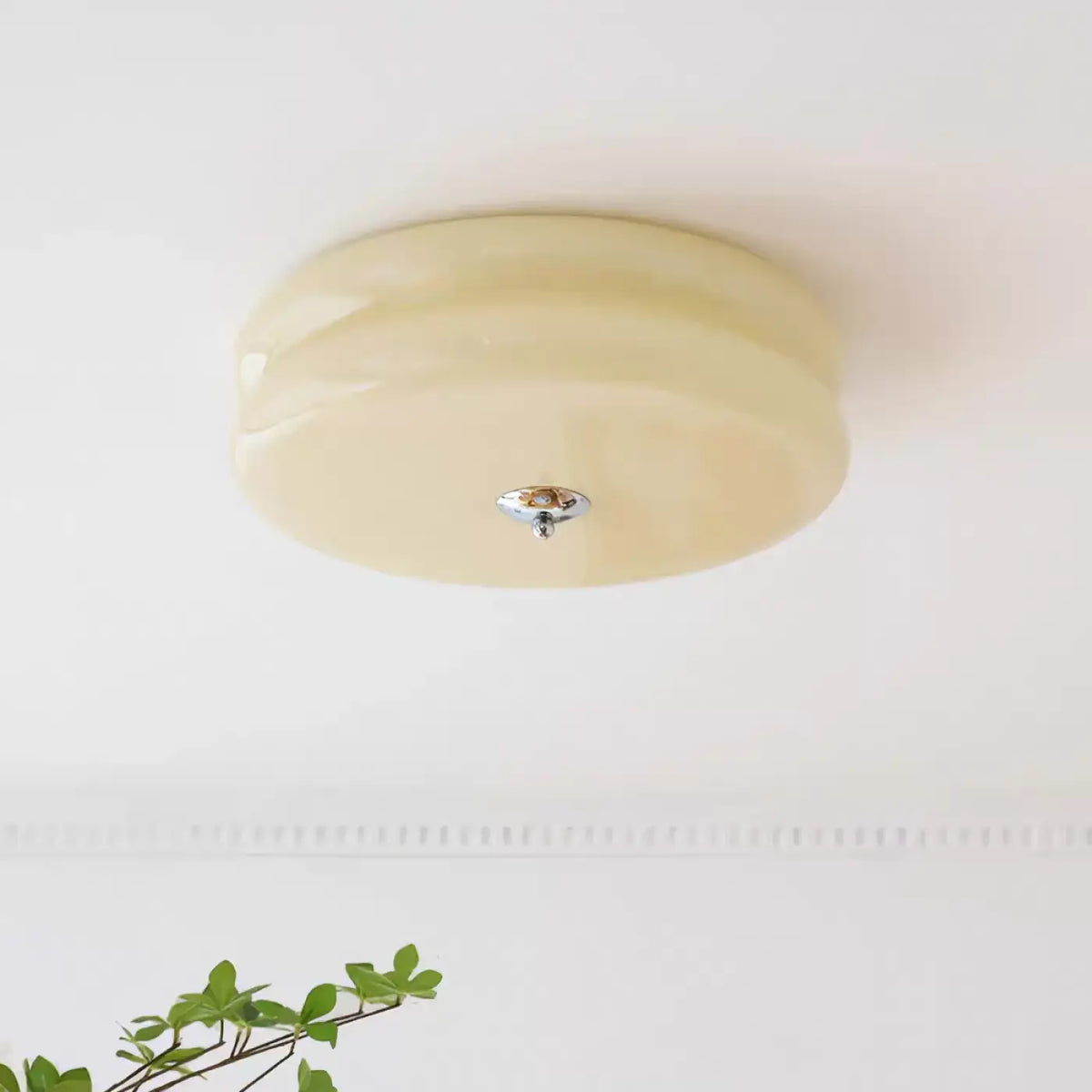 Plafonnier rétro en verre façon années 70, blanc ou beige