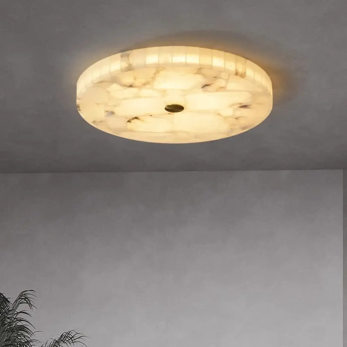 Plafonnier rond en albâtre, aspect marbre blanc, S ou M
