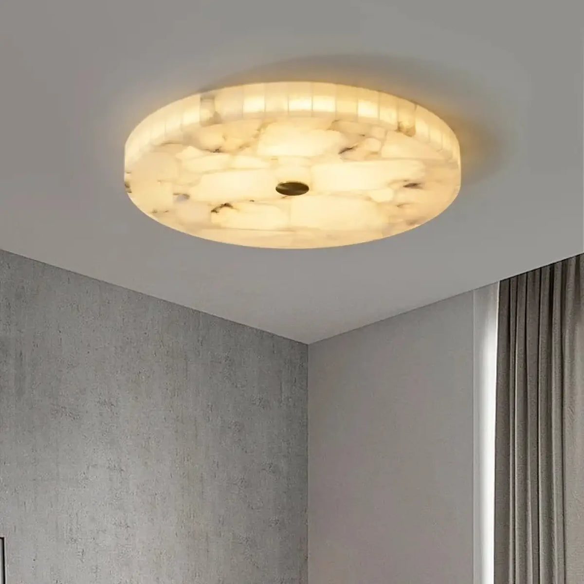 Plafonnier rond en albâtre, aspect marbre blanc, S ou M