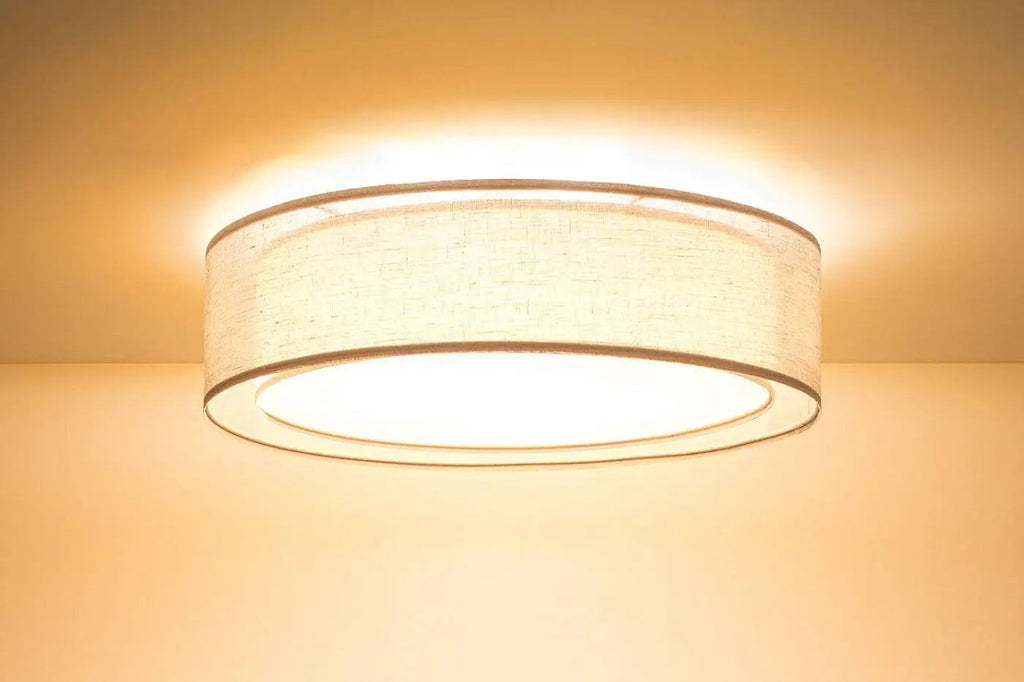 Plafonnier rond en tissu beige, 50 ou 60 cm de diamètre